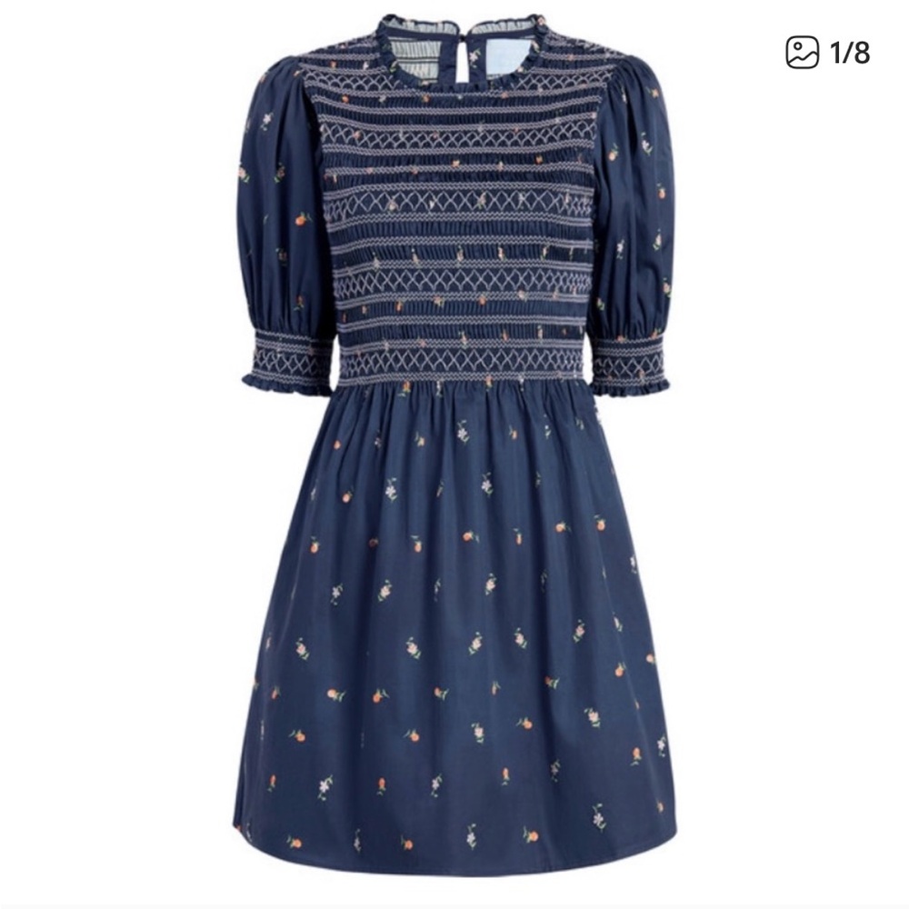 Hill House Navy Blue Dress with Patterned Design